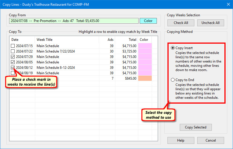 Copy Lines Dialog
