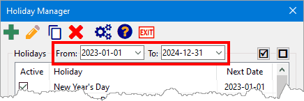 Adjusting Holiday Display Range Adjusting Holiday Display Range