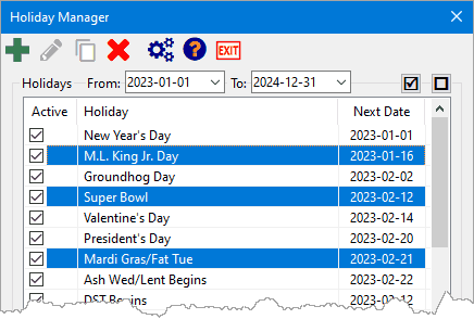Selecting Multiple Holidays Selecting Multiple Holidays
