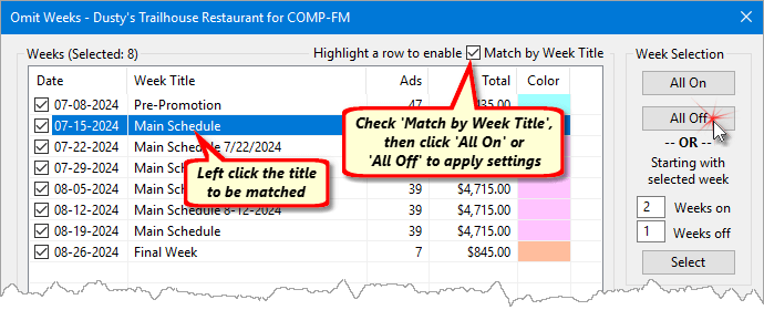 Match by Week Title Match by Week Title