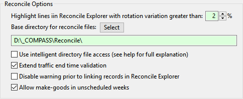 Reconcile Options Reconcile Options