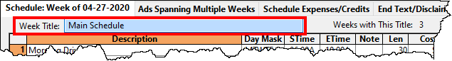 Week Title Week Title