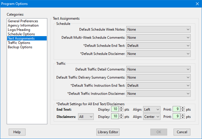 Default Text Assignments