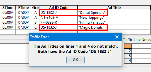 Traffic ID Error Example Traffic ID Error Example